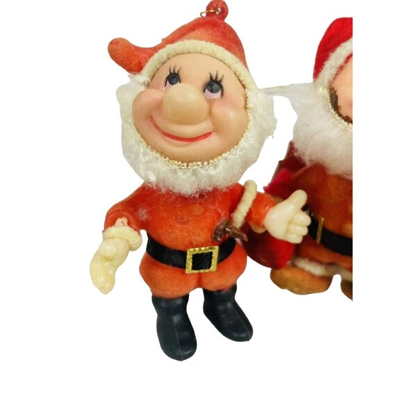 Dopey And Doc Santa Red Flocked Disney Christmas Collectible Ornament Vintage - Picture 3 of 14